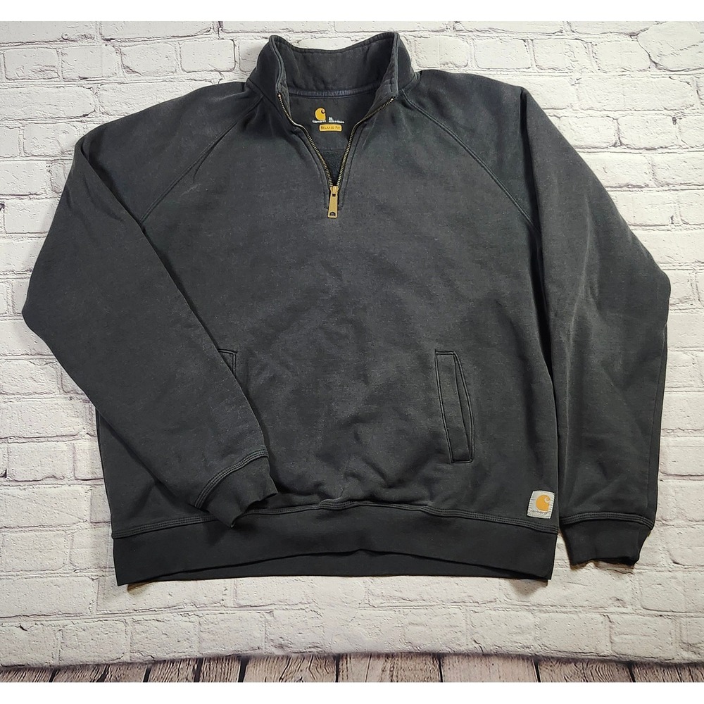 Carhartt Mens XL Relaxed Fit Quarter Zip Sweatshirt Charcoal Gray Mock Neck